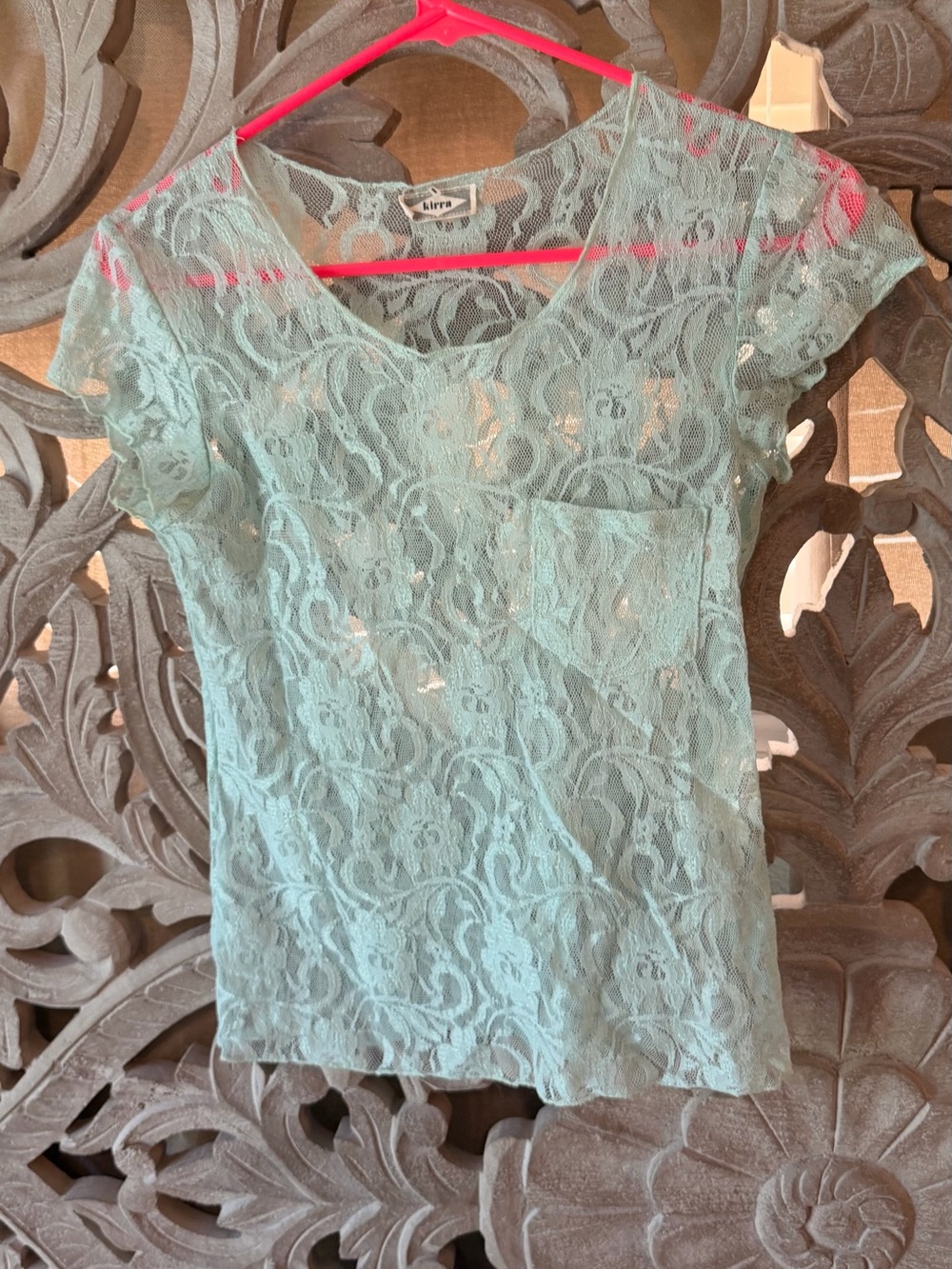 Kirra Mint Green Floral Lace Short Sleeve Top